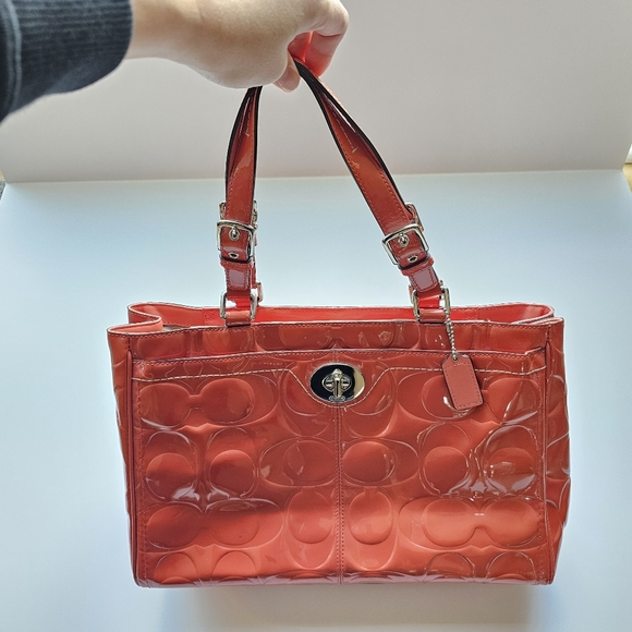 Coach Coral Peach Patent leather Coach Tote Handbag Purse - Picture 13 of 13